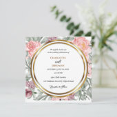 Elegant Pink Greenery Circle Lijst Wedding Kaart (Staand voorkant)