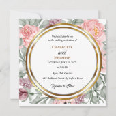 Elegant Pink Greenery Circle Lijst Wedding Kaart (Voorkant)