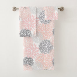 Elegant Pink Grey Dahlia Floral Bad Handdoek