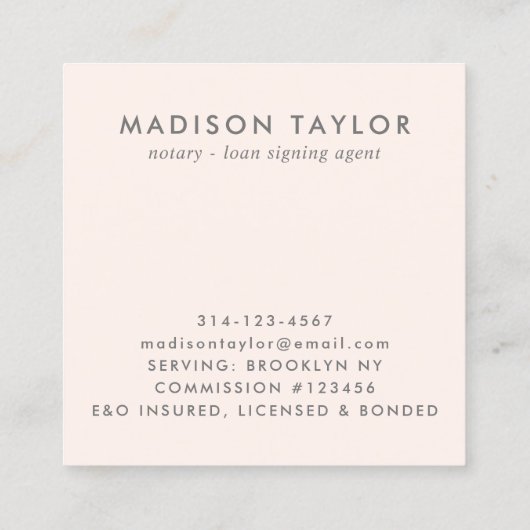 Elegant Pink Grey Feather Quill Nib Openbaar Notar Vierkante Visitekaartje (Achterkant)