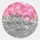 Elegant Pink Grey Floral Lace Wedding thank you Ronde Sticker (Voorkant)