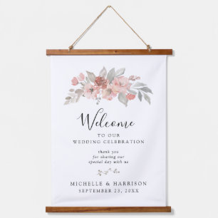 Elegant Pink Grey Floral Waterverf Wedding Hangend Wandkleed