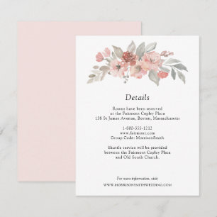 Elegant Pink Grey Floral Waterverf Wedding Informatiekaartje