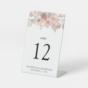 Elegant Pink Grey Floral Waterverf Wedding Reclamebord Met Voetstuk