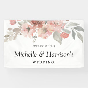 Elegant Pink Grey Floral Waterverf Wedding Spandoek