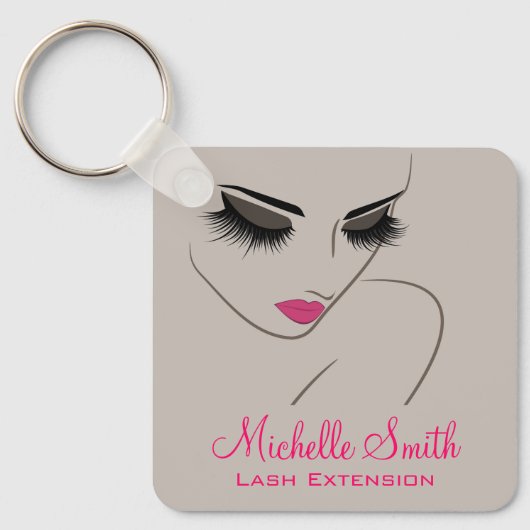 Elegant Pink Grey Lash Extension Beauty Salon QR Sleutelhanger (Voorkant)