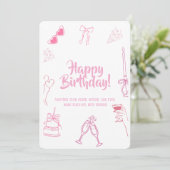 Elegant Pink Happy Birthday Sketch Card Kaart (Staand voorkant)