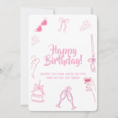 Elegant Pink Happy Birthday Sketch Card Kaart (Voorkant)