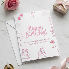 Elegant Pink Happy Birthday Sketch Card Kaart