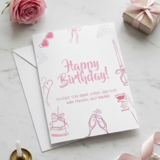 Elegant Pink Happy Birthday Sketch Card Kaart