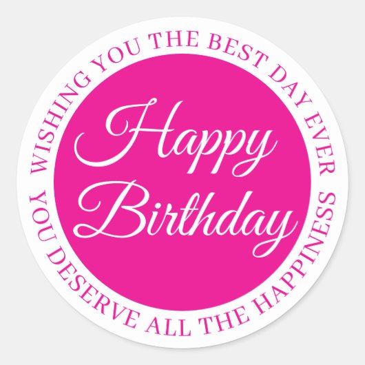 Elegant Pink “Happy Birthday” Sticker (Voorkant)