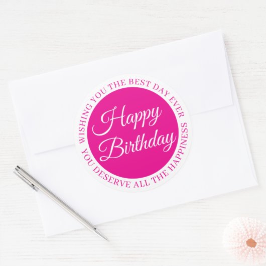 Elegant Pink “Happy Birthday” Sticker (Envelop)