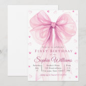 Elegant Pink Heart Bow Baby Shower Invitation Kaart (Voorkant / Achterkant)
