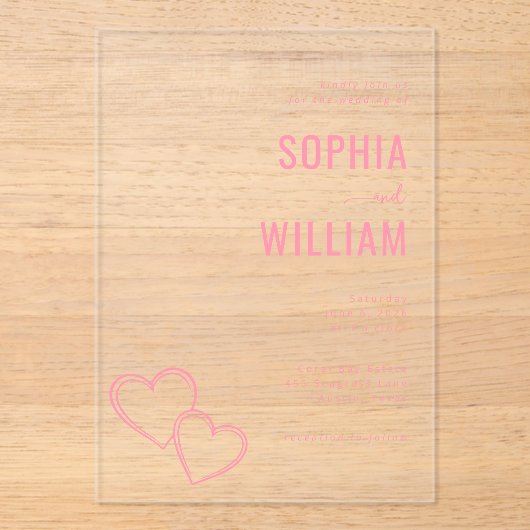 Elegant Pink Hearts Wedding Invitation Acryl Uitnodigingen (Voorkant)