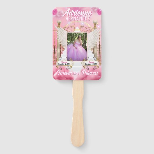 Elegant Pink Heavenly Photo Memorial Funeral Handwaaier (Voorkant)