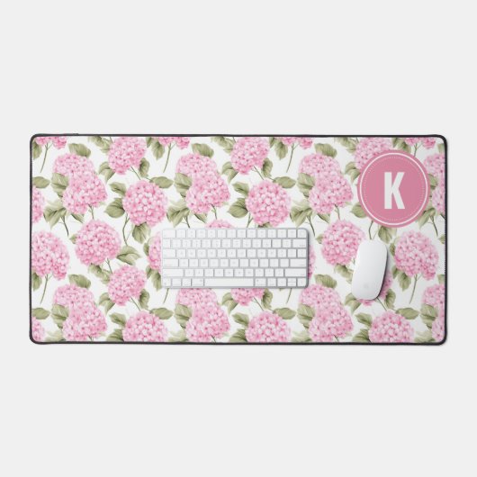 Elegant Pink Hydragea Flowers Pattern Monogram Bureaumat (Keyboard & Muis)
