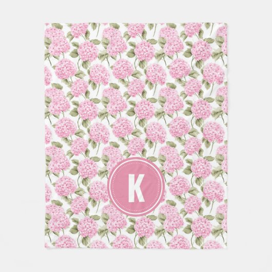 Elegant Pink Hydragea Flowers Pattern Monogram Fleece Deken (Voorkant)