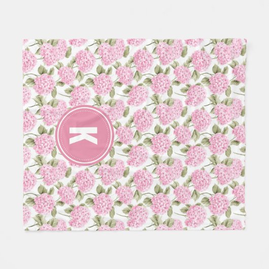 Elegant Pink Hydragea Flowers Pattern Monogram Fleece Deken (Voorkant (Horizontaal))