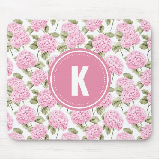 Elegant Pink Hydragea Flowers Pattern Monogram Muismat (Voorkant)