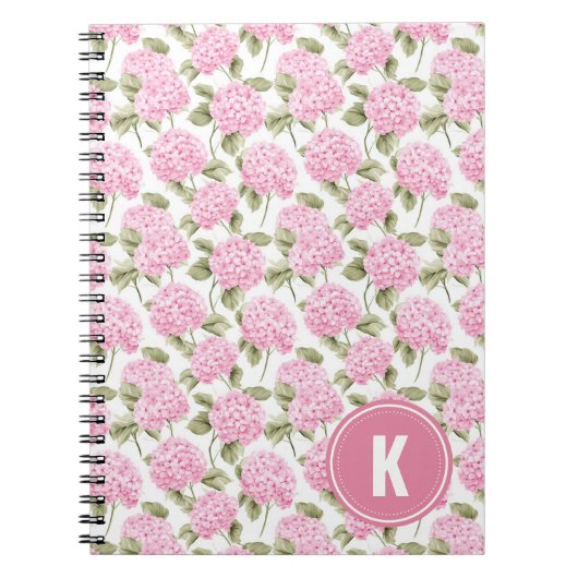 Elegant Pink Hydragea Flowers Pattern Monogram Notitieboek (Voorkant)