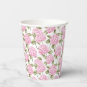 Elegant Pink Hydragea Flowers Pattern Monogram Papieren Bekers (Achterkant)