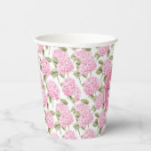 Elegant Pink Hydragea Flowers Pattern Monogram Papieren Bekers (Rechts)