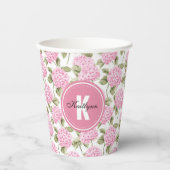 Elegant Pink Hydragea Flowers Pattern Monogram Papieren Bekers (Voorkant)