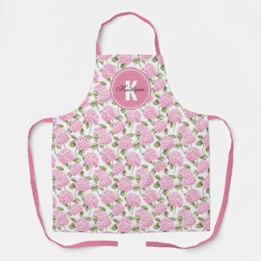 Elegant Pink Hydragea Flowers Pattern Monogram Schort (Voorkant)