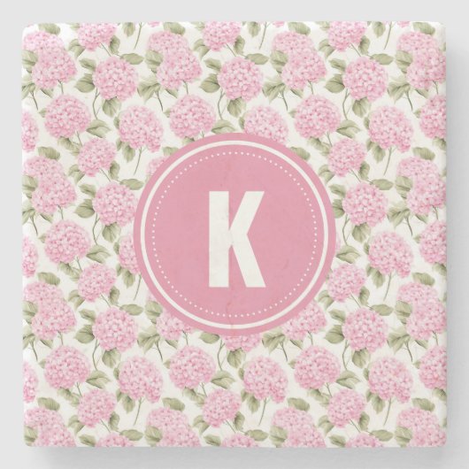 Elegant Pink Hydragea Flowers Pattern Monogram Stenen Onderzetter (Voorkant)