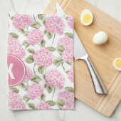 Elegant Pink Hydragea Flowers Pattern Monogram Theedoek (Quarter Fold)