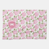 Elegant Pink Hydragea Flowers Pattern Monogram Theedoek (Horizontaal)