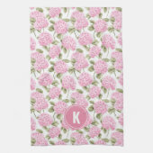 Elegant Pink Hydragea Flowers Pattern Monogram Theedoek (Verticaal)