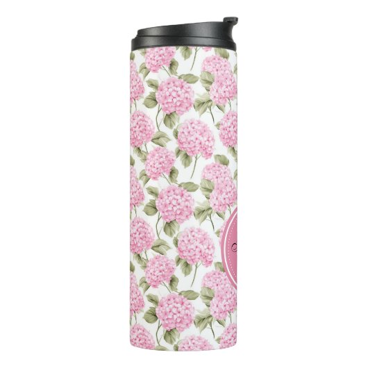 Elegant Pink Hydragea Flowers Pattern Monogram Thermosbeker (Gedraaid links)