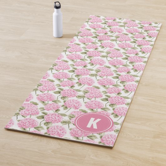Elegant Pink Hydragea Flowers Pattern Monogram Yogamat (In situ)