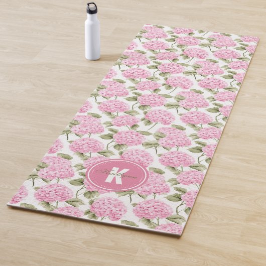 Elegant Pink Hydragea Flowers Pattern Monogram Yogamat (In situ)