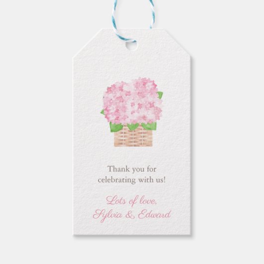 Elegant Pink Hydrangea Al Fresco Vrijgezellenfeest Cadeaulabel (Voorkant)