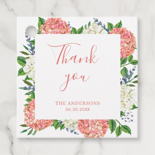 Elegant Pink Hydrangea Baby shower Hartelijk dank Bedankjes Labels (Voorkant)