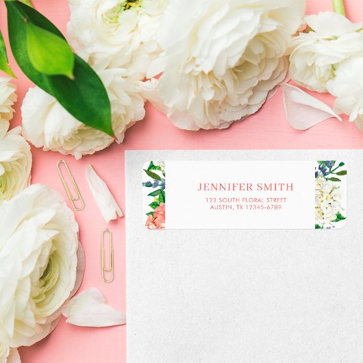 Elegant Pink Hydrangea Baby shower Return Address Etiket