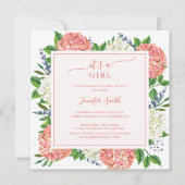 Elegant Pink Hydrangea Het is een meisje Baby show Kaart (Voorkant)