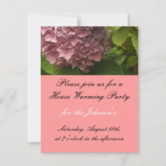 Elegant Pink Hydrangea House Warming Invitation Kaart (Voorkant)