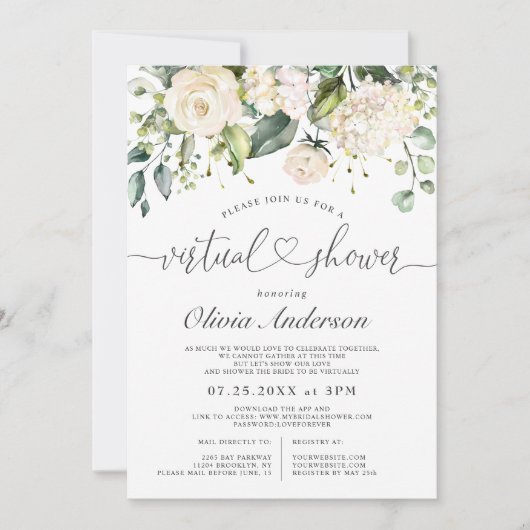 Elegant Pink Hydrangea Rozen virtueel Vrijgezellen Kaart (Voorkant)