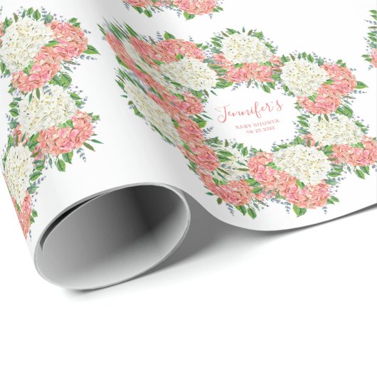 Elegant Pink Hydrangea Summer Spring Baby shower Cadeaupapier (Rol Hoek)