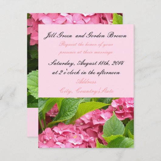 Elegant Pink Hydrangea Wedding Kaart (Voorkant / Achterkant)