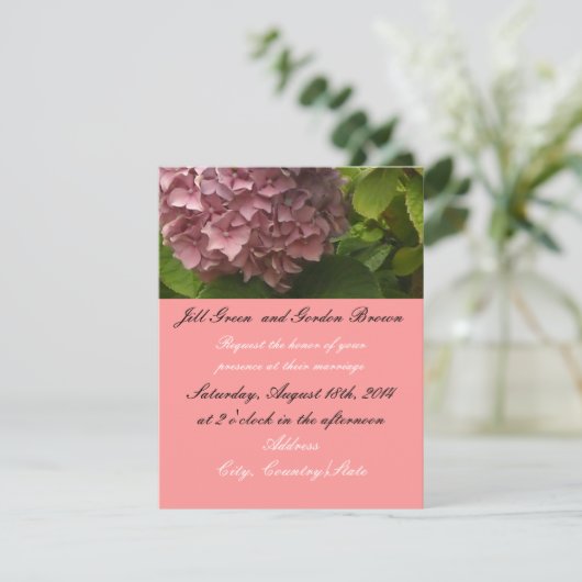 Elegant Pink Hydrangea Wedding Kaart (Staand voorkant)