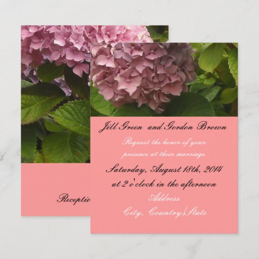 Elegant Pink Hydrangea Wedding Kaart (Voorkant / Achterkant)