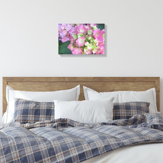 Elegant Pink Hydrangeas Canvas Afdruk (Insitu (Slaapkamer))