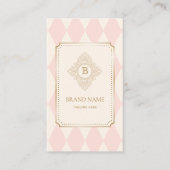 Elegant Pink Ivory Diamond Gold Frame Monogram Visitekaartje (Voorkant)