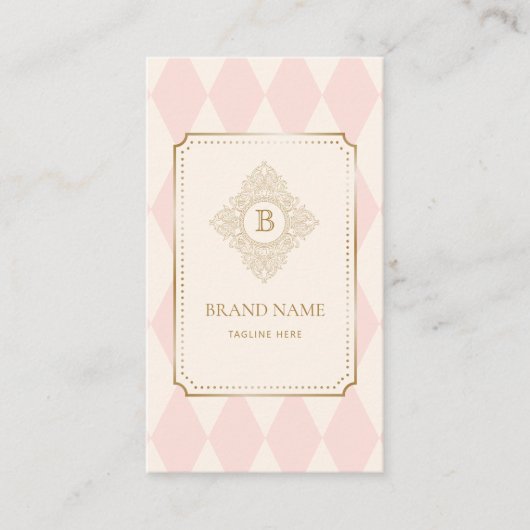 Elegant Pink Ivory Diamond Gold Frame Monogram Visitekaartje (Voorkant)