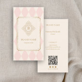 Elegant Pink Ivory Diamond Gold Frame Monogram Visitekaartje