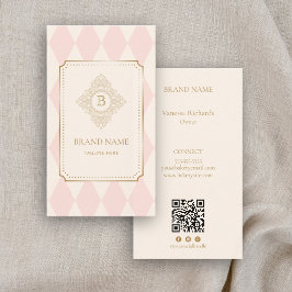 Elegant Pink Ivory Diamond Gold Frame Monogram Visitekaartje